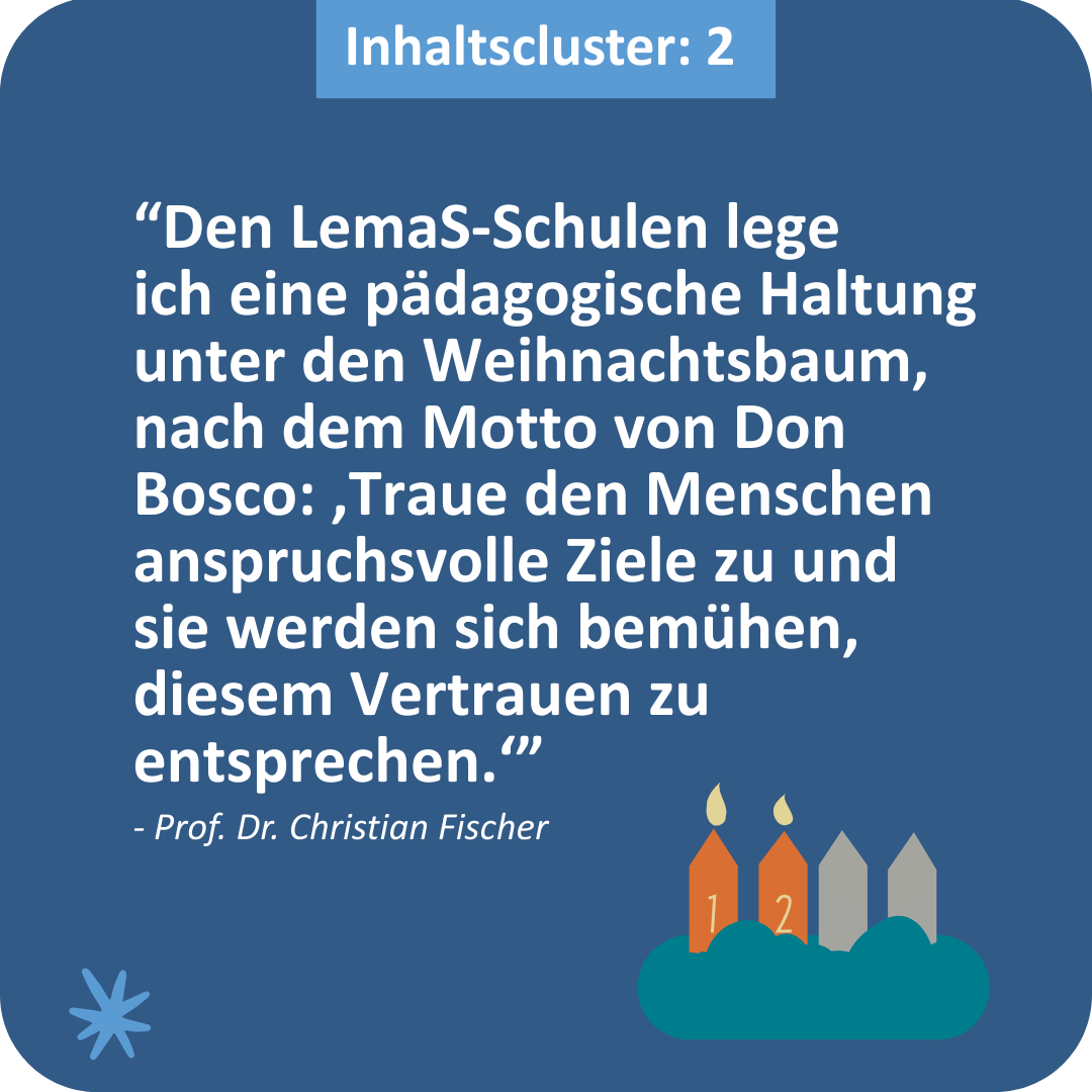 Die zweite Kerze des Adventskranzes brennt, daneben ein Zitat vom Inhaltscluster 2 zum Advent