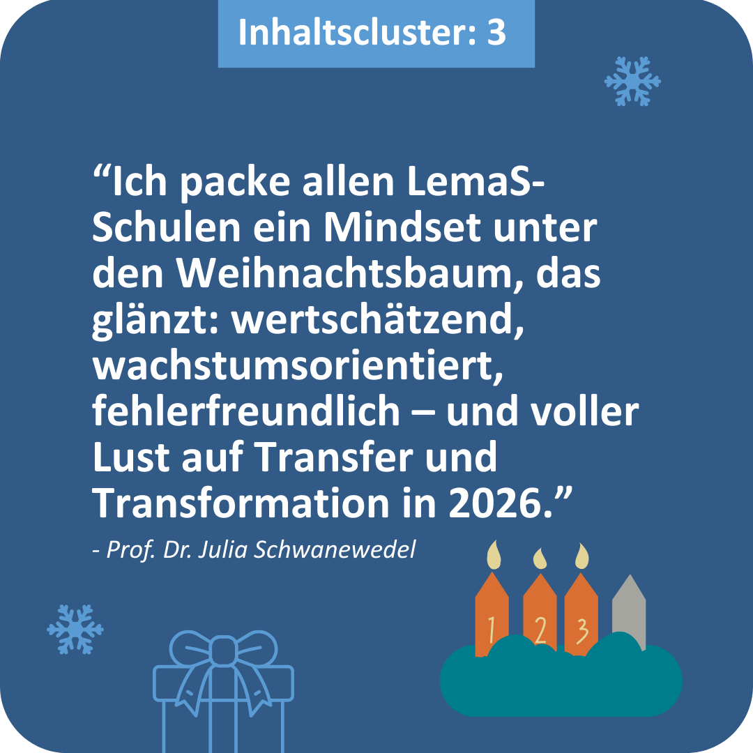 Die dritte Kerze des Adventskranzes brennt, daneben ein Zitat vom Inhaltscluster 3 (Biologie) zum Advent