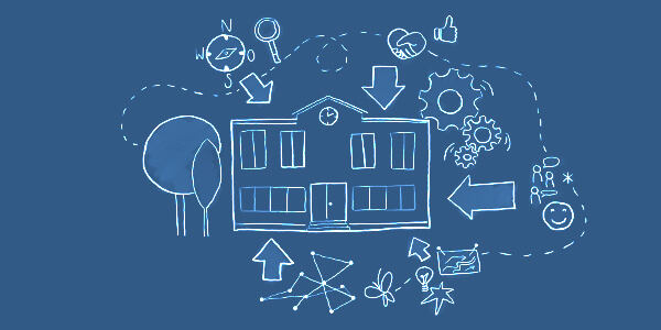 Ein Schulhaus, das die Begleitforschung symbolisiert